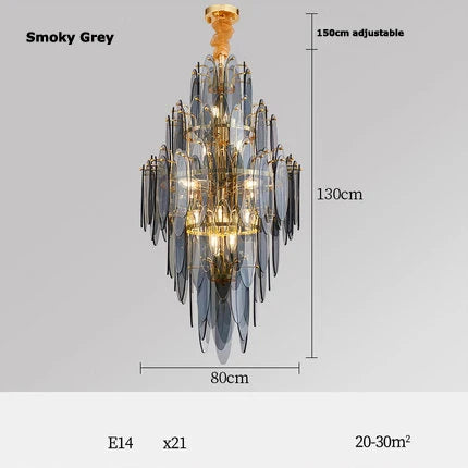 Art Deco Postmodern Glass & Iron LED Chandelier