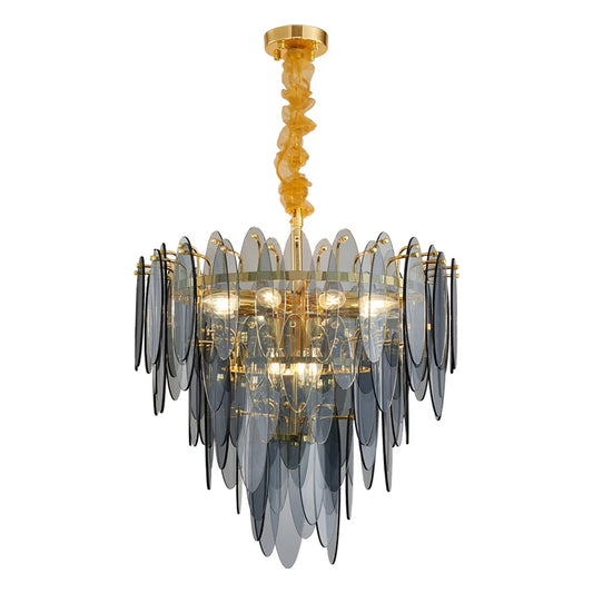 Art Deco Postmodern Glass & Iron LED Chandelier