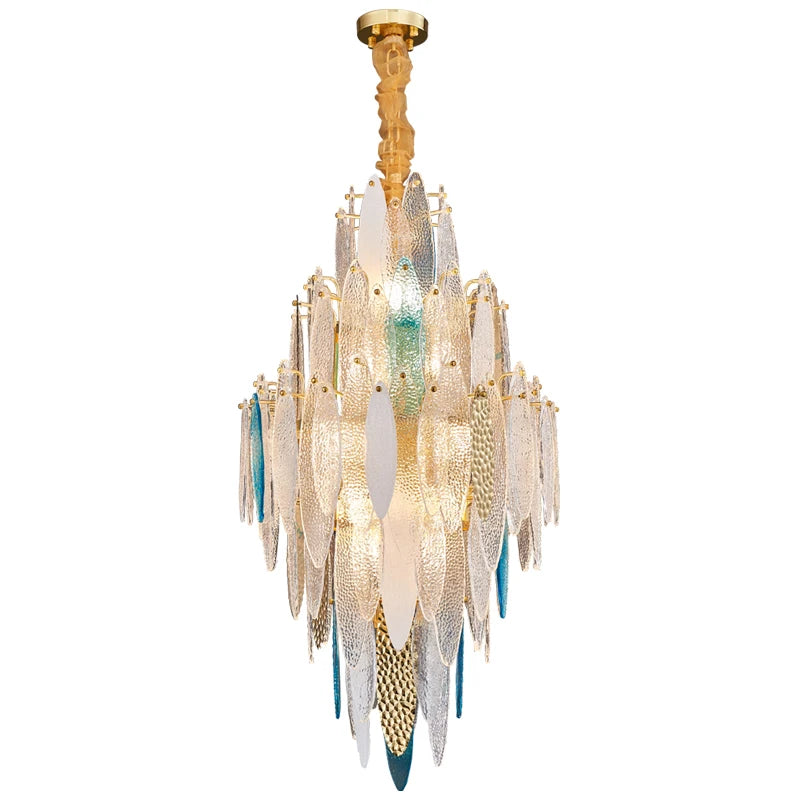 Art Deco Postmodern Glass & Iron LED Chandelier