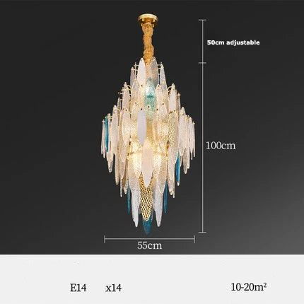 Art Deco Postmodern Glass & Iron LED Chandelier