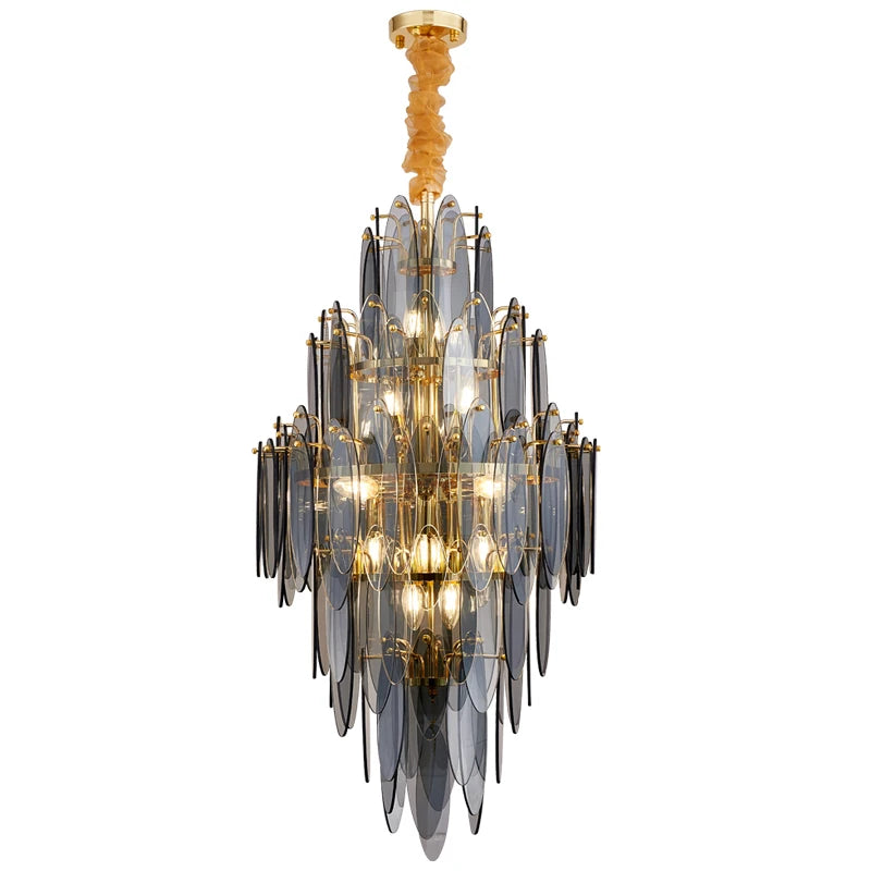 Art Deco Postmodern Glass & Iron LED Chandelier