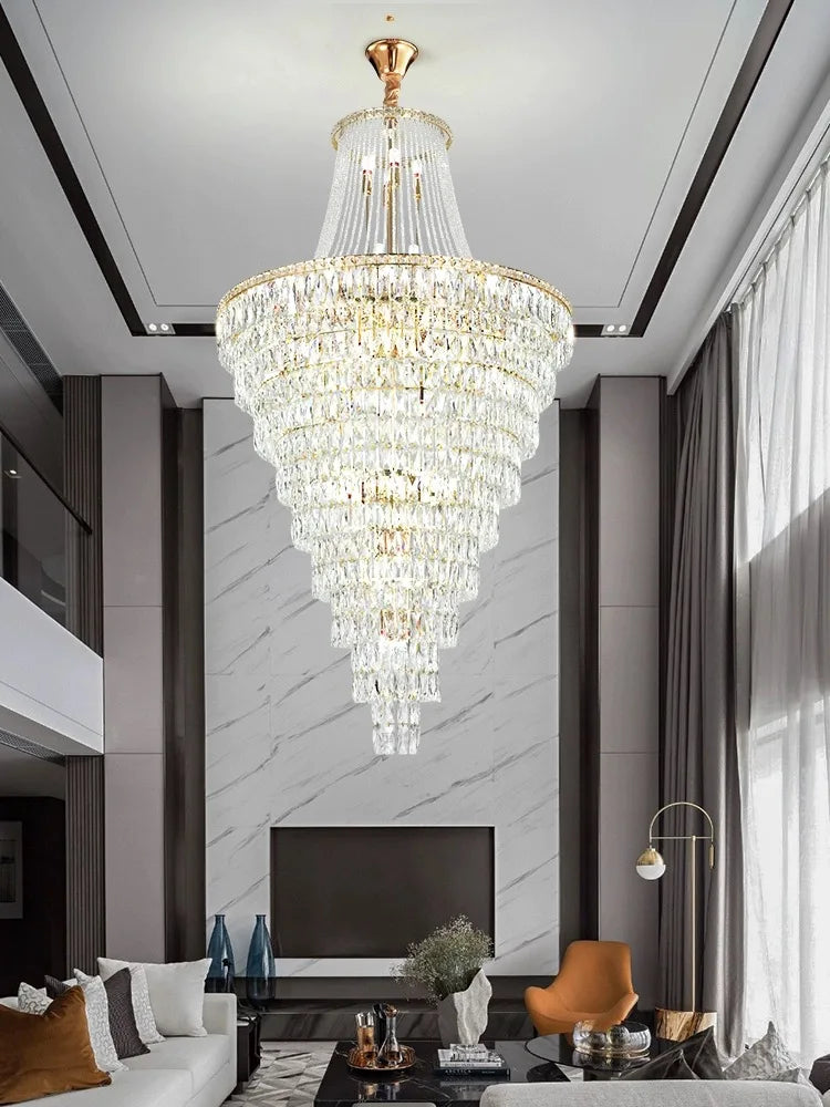 Long Crystal Golden Stainless Steel  Chandelier