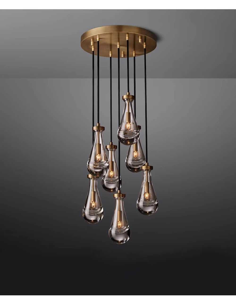 Retro Vintage Brass & Black Chrome Chandelier