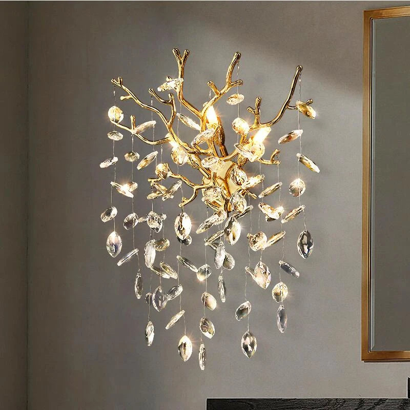 Gold crystal wall lamp