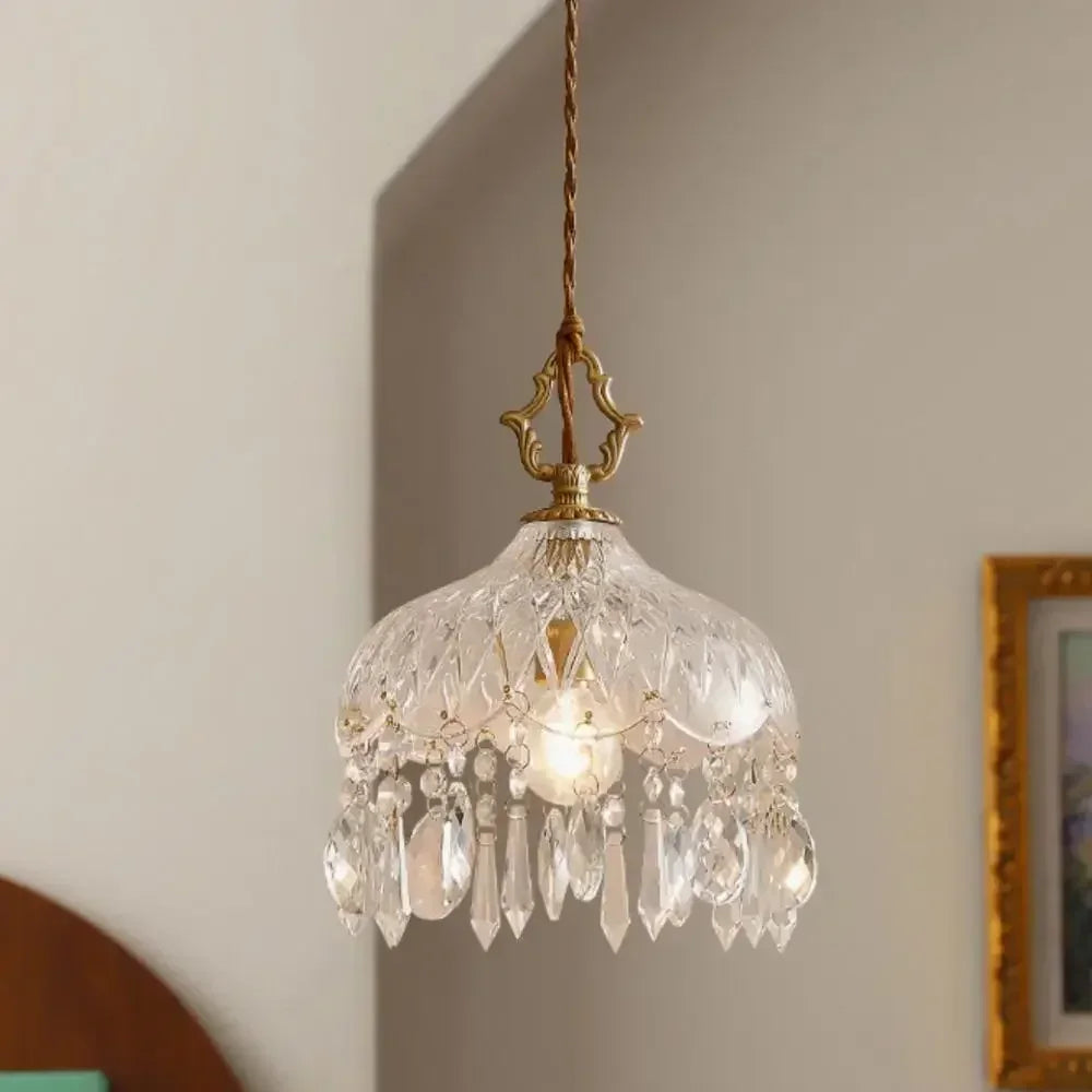 French Retro Glass Hanging Light  Chandelier