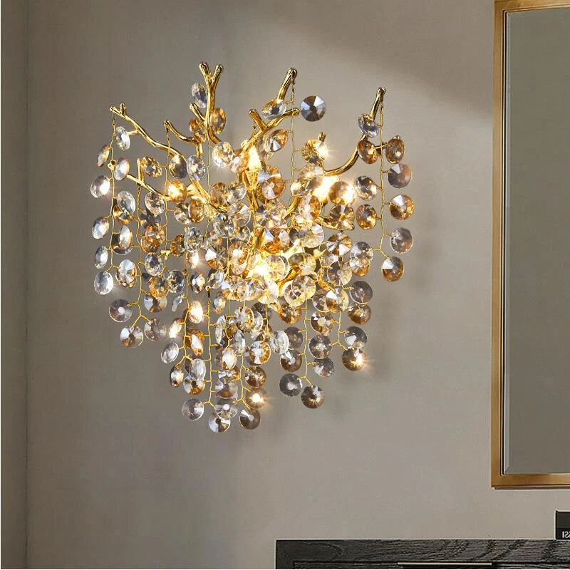 Gold crystal wall lamp