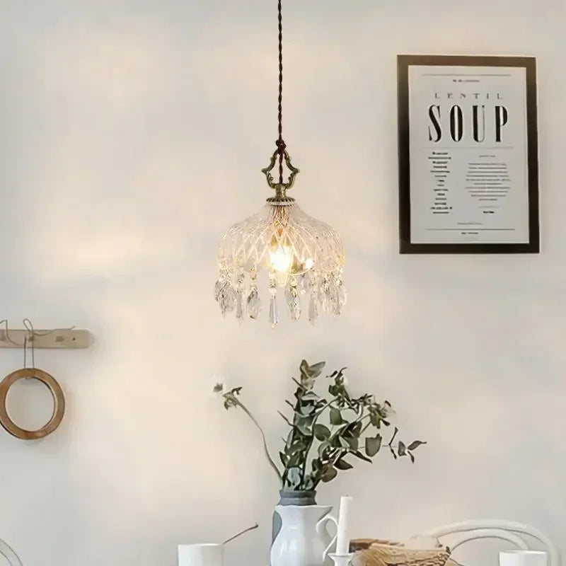 French Retro Glass Hanging Light  Chandelier