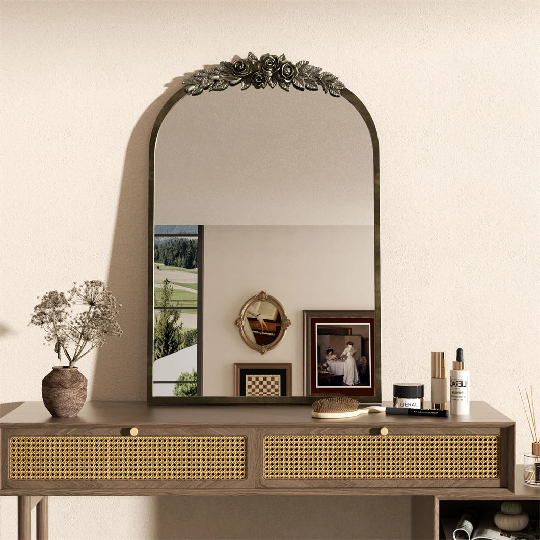 Vintage Arched Brass Mirror