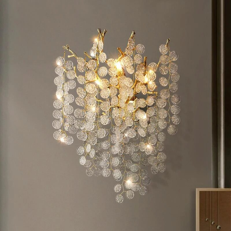 Gold crystal wall lamp