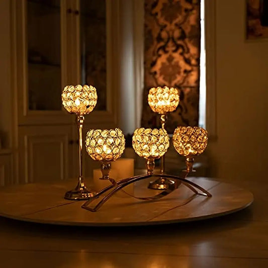 Gold Luminous Sphere Candle Holders