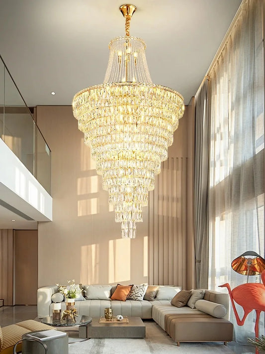 Long Crystal Golden Stainless Steel  Chandelier